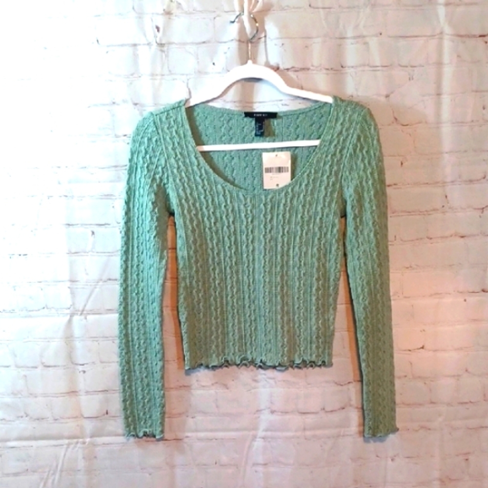 Forever 21  Feminine Mint Ribbed Green Cable Knit Long Sleeve Women's Top S NWT